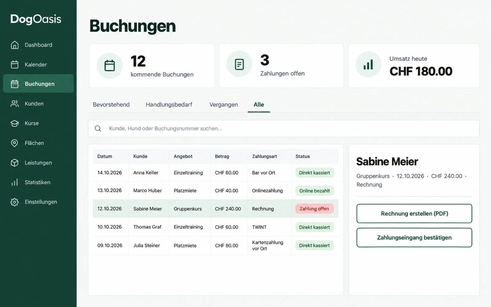 Booking list with payment status in the host area