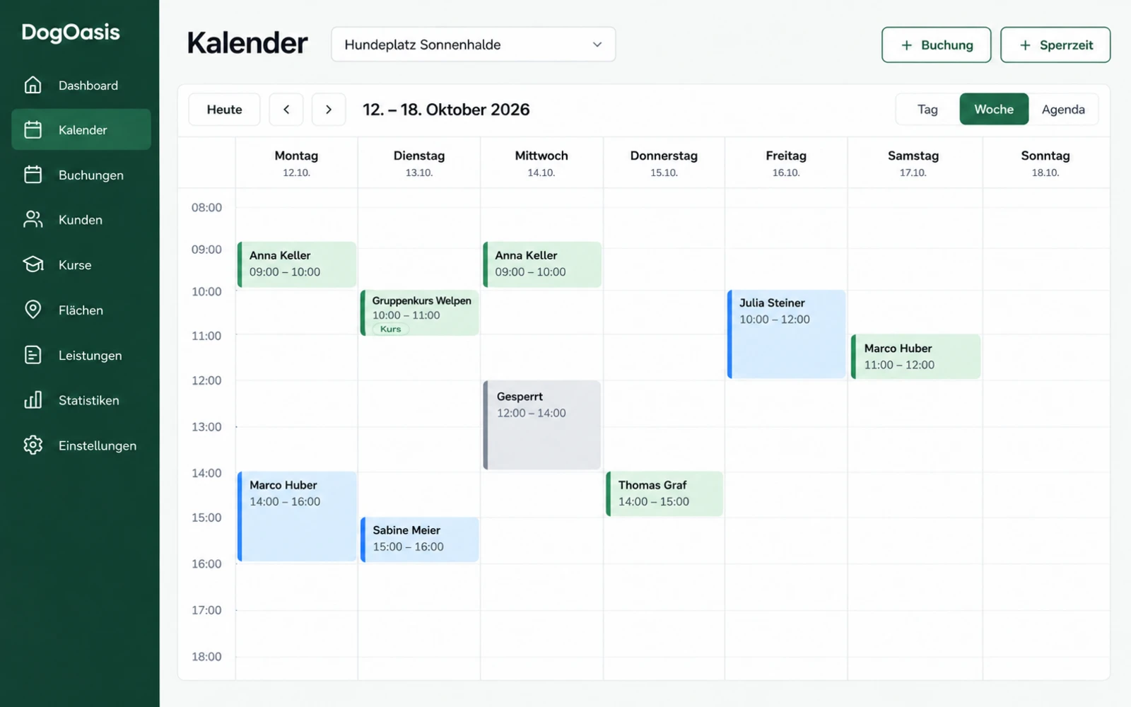 Week view of the calendar in the host area