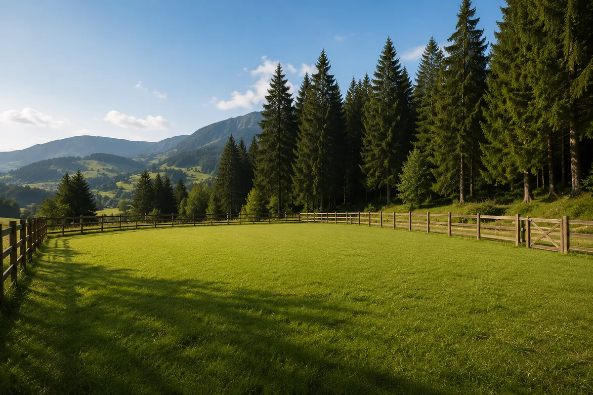 Eingezäunte Wiese am Waldrand