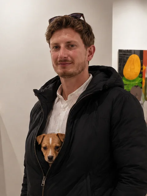 Martin holding a small dog